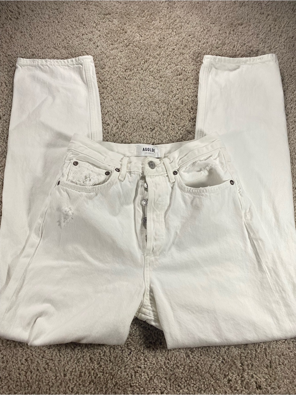 AGOLDE 90s Loose Fit 24 Enamel White Distressed Straight Leg Jeans Grunge Thrash - Picture 3 of 15